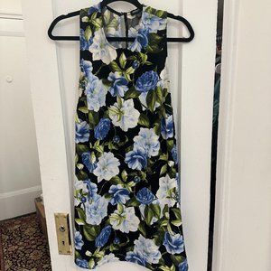 American Apparel Floral Print Chiffon Shift Mini Dress Blue/Black